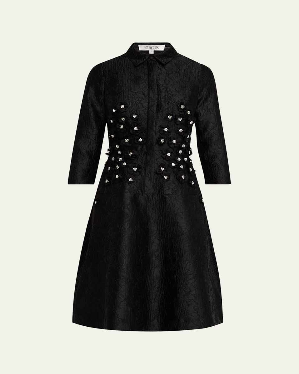 Floral Applique Jacquard Shirtdress